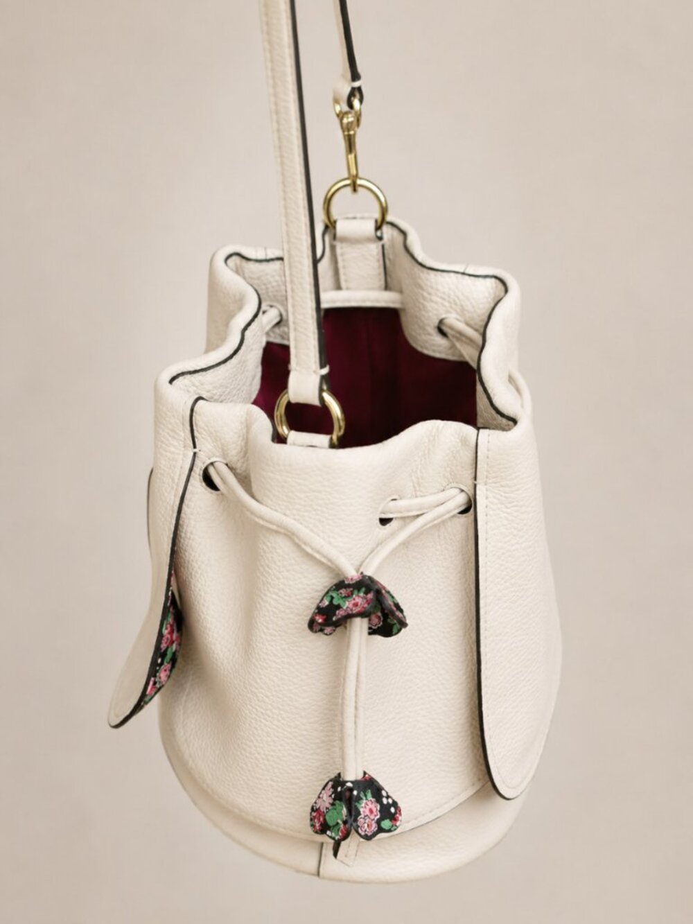 Coach Blossom Petal Bucket Bag Chalk Pebble Leather Floral Limited Edition w/ Du - Picture 8 of 14